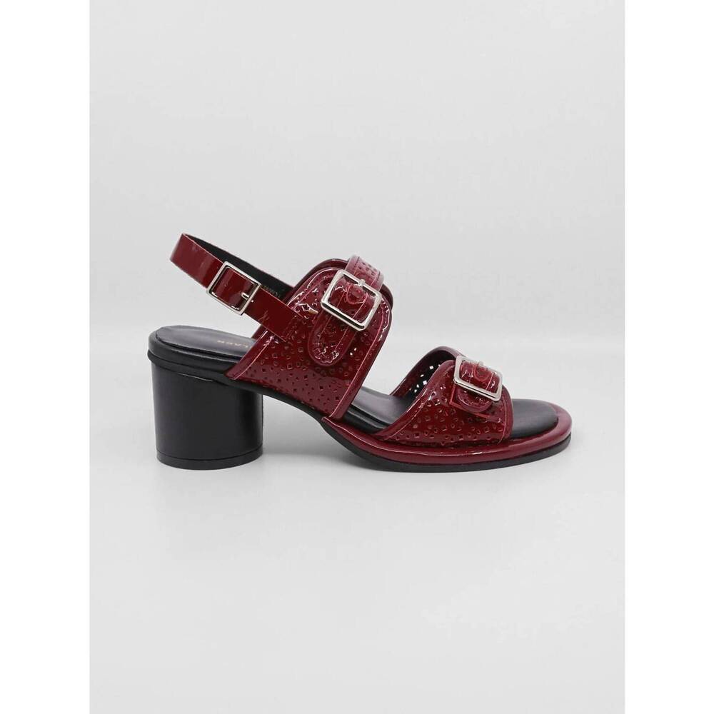 NEW ALL BLACK women's triple buckle lady red sandals in red patent leather